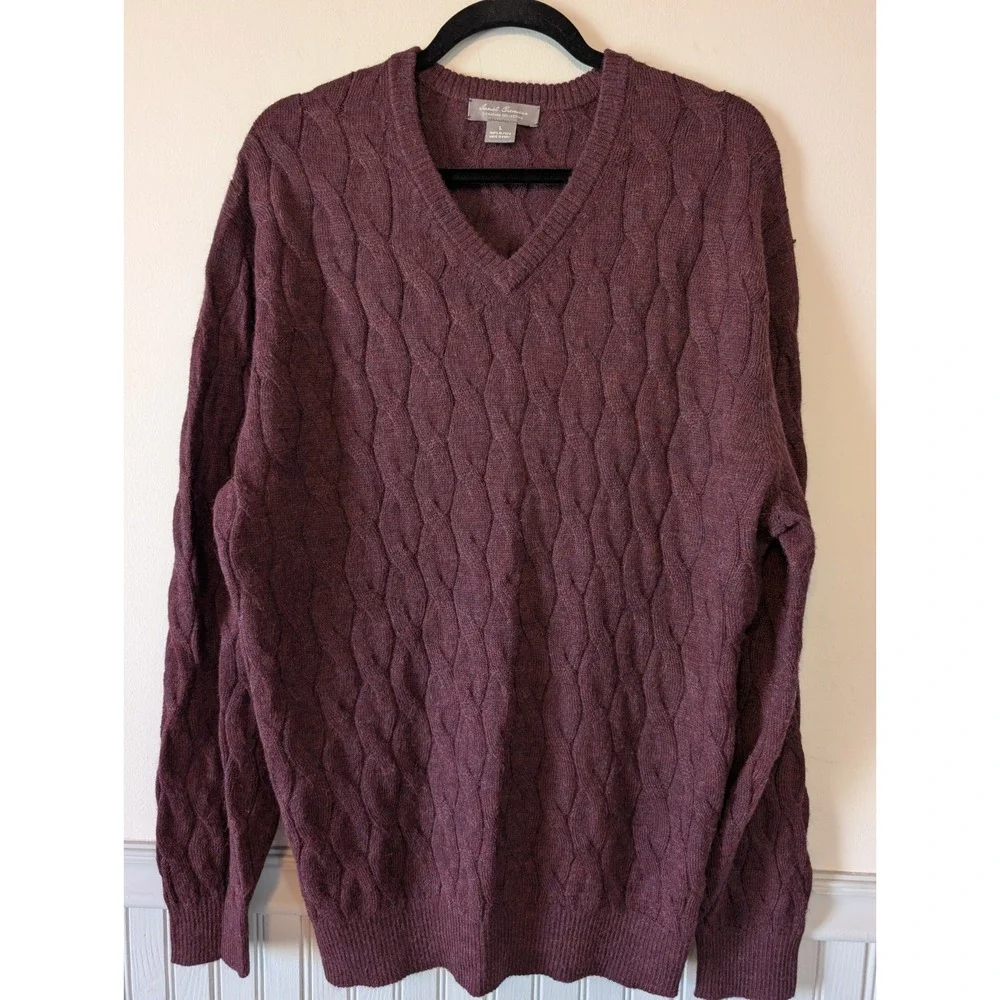 Daniel Cremieux Alpaca Sweater Mens Large Maroon Cable Knit V-Neck Old Money